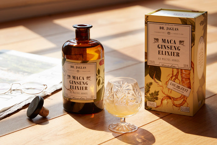 Maca Ginseng-Elixier mit Dosierer & Gläsern im Bundle