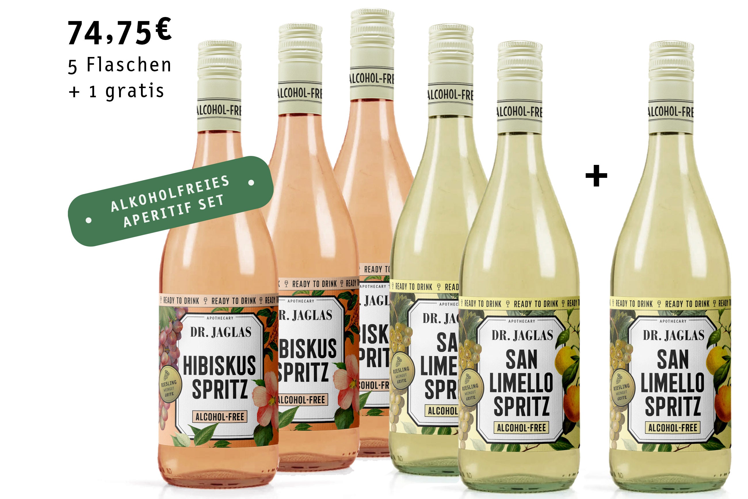 Das dr-jaglas Bundle enthält 3x Hibiskus Spritz und 3x San Limello Spritz - vegan, kalorienarm. Preis & Angebot inklusive.