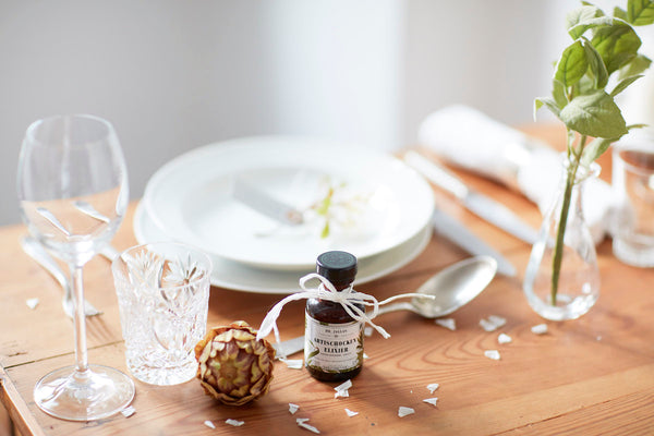 Artischocken Elixier in Minigröße als Gastgeschenk zur Hochzeit