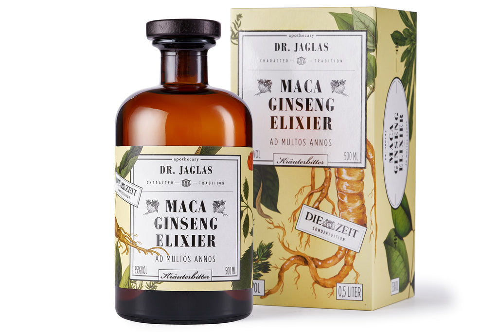 Maca Ginseng Elixier vor Geschenkkarton